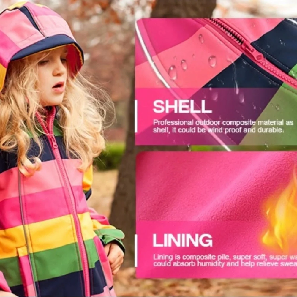 M2C Girls Sz 4T Rainbow‎ Striped Fleece Lined Hooded Windbreaker Jacket